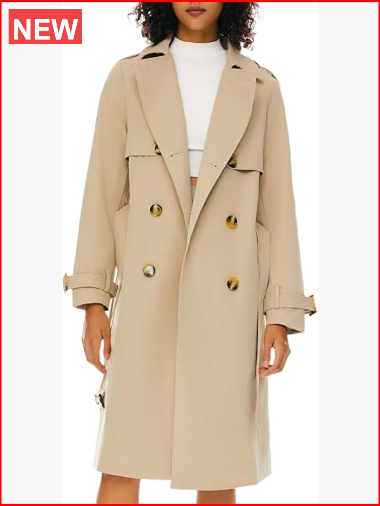 3/4 Length Double Breasted Trench Coat With Belt
